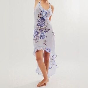 Intimately Free People Blue Floral Ruffle High Low Slip Dress Large